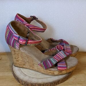 Toms Multicolor Striped Wedge Sandals Women's Size 8